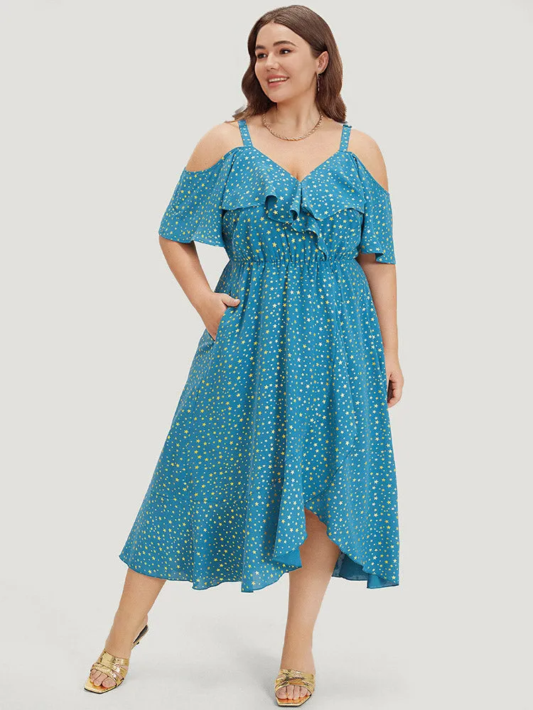 Stra Glitter Cold Shoulder Flutter Trim Cami Dress sold by Bloomchic product image thumbnail 4