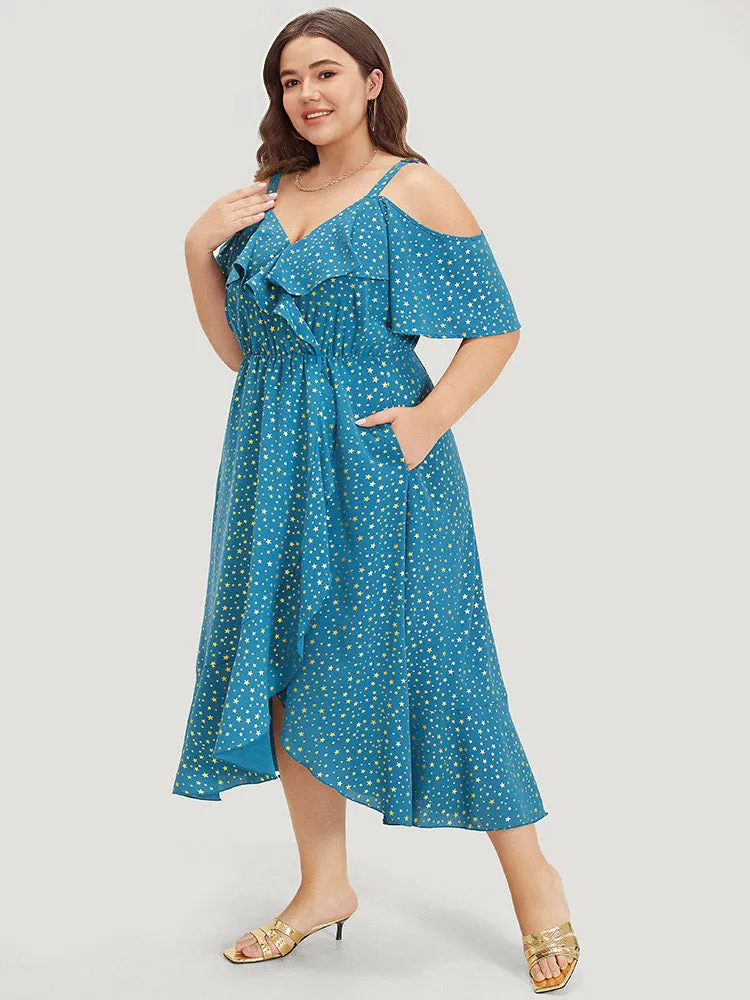 Stra Glitter Cold Shoulder Flutter Trim Cami Dress sold by Bloomchic product image thumbnail 3