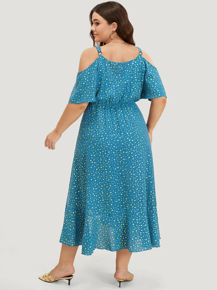 Stra Glitter Cold Shoulder Flutter Trim Cami Dress sold by Bloomchic product image thumbnail 5