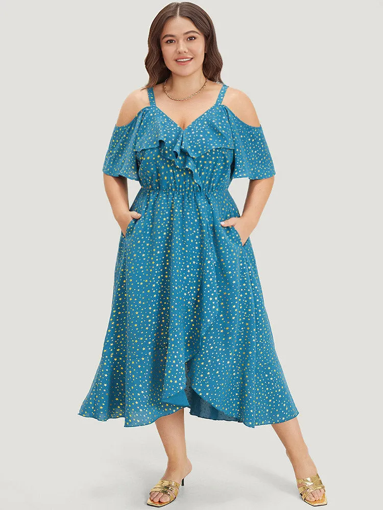 Stra Glitter Cold Shoulder Flutter Trim Cami Dress sold by Bloomchic product image thumbnail 2