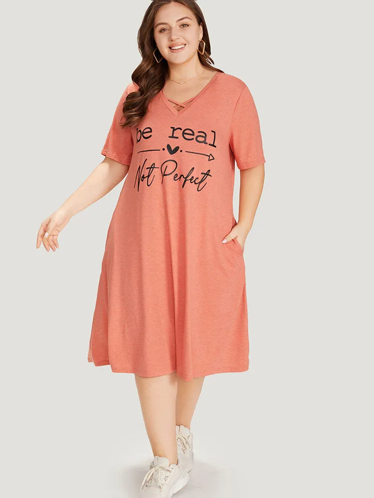 Supersoft Essentials Letter Print Pocket Crisscross Neck Dress sold by Bloomchic product image thumbnail 3