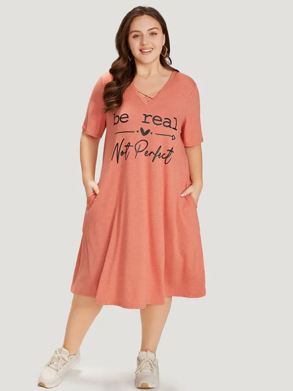 Supersoft Essentials Letter Print Pocket Crisscross Neck Dress sold by Bloomchic