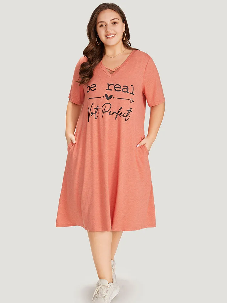 Supersoft Essentials Letter Print Pocket Crisscross Neck Dress sold by Bloomchic product image thumbnail 4