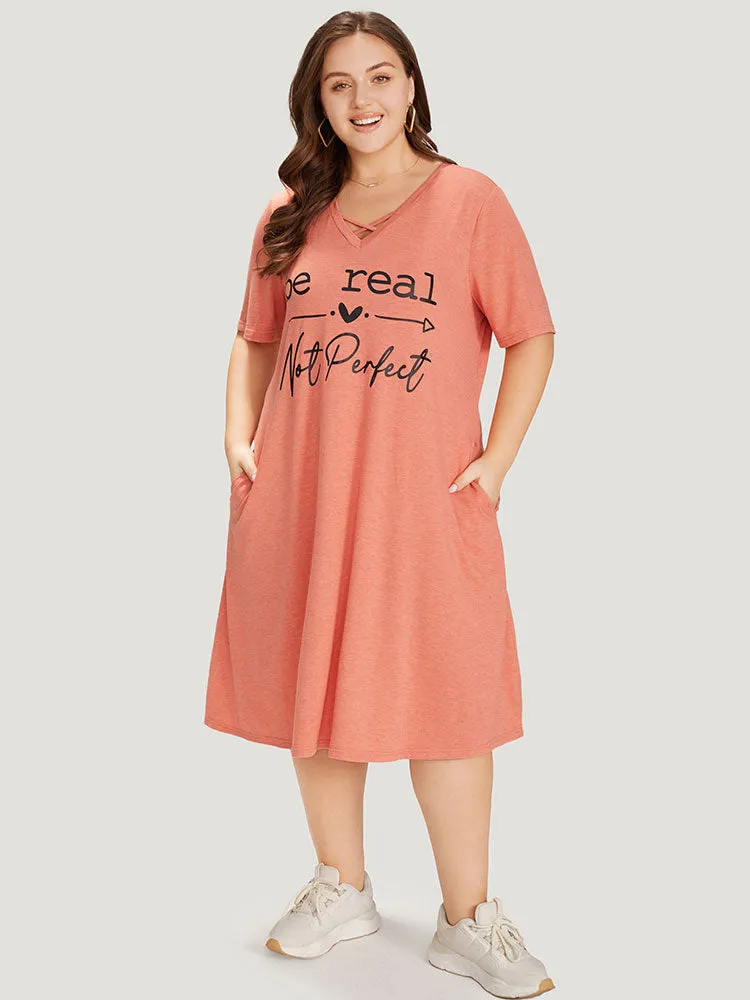 Supersoft Essentials Letter Print Pocket Crisscross Neck Dress sold by Bloomchic product image thumbnail 2