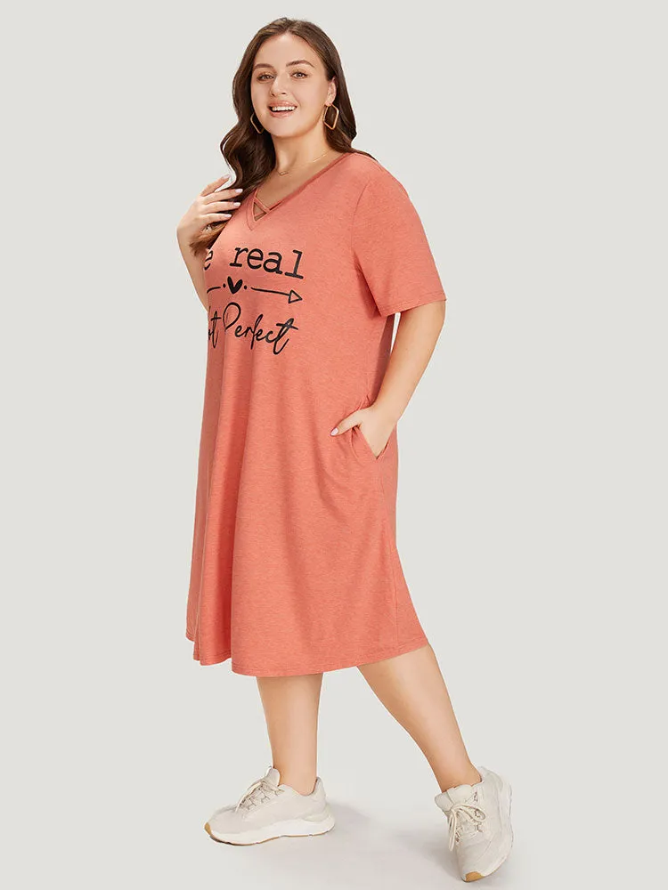 Supersoft Essentials Letter Print Pocket Crisscross Neck Dress sold by Bloomchic product image thumbnail 5