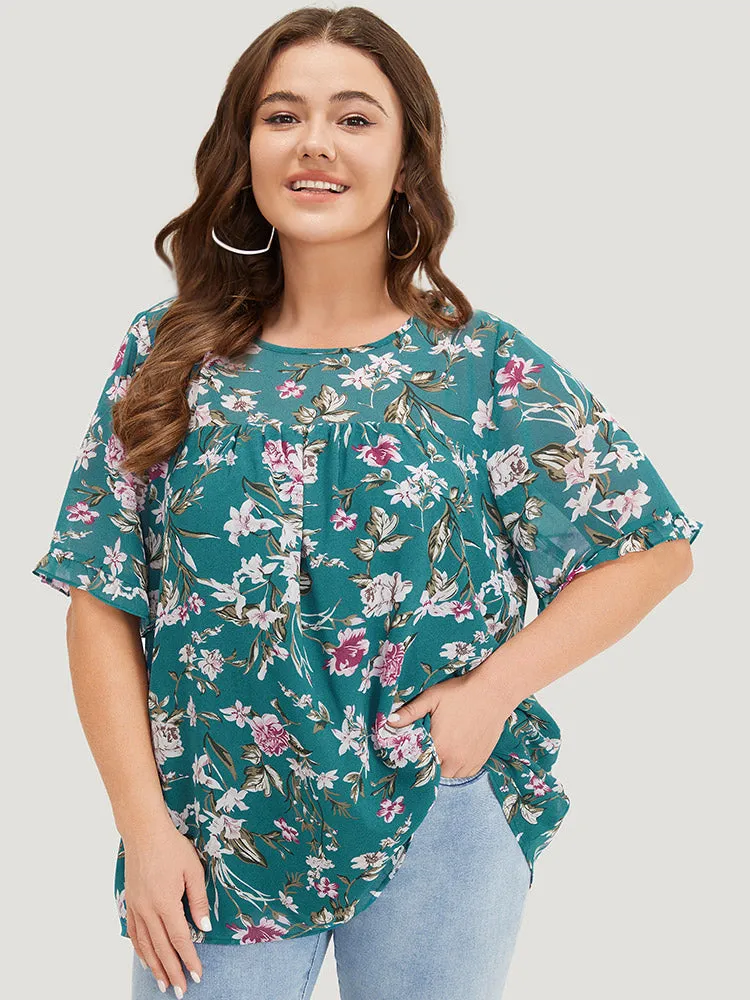 Floral Gathered Mesh Ruffle Sleeve Blouse sold by Bloomchic product image thumbnail 2