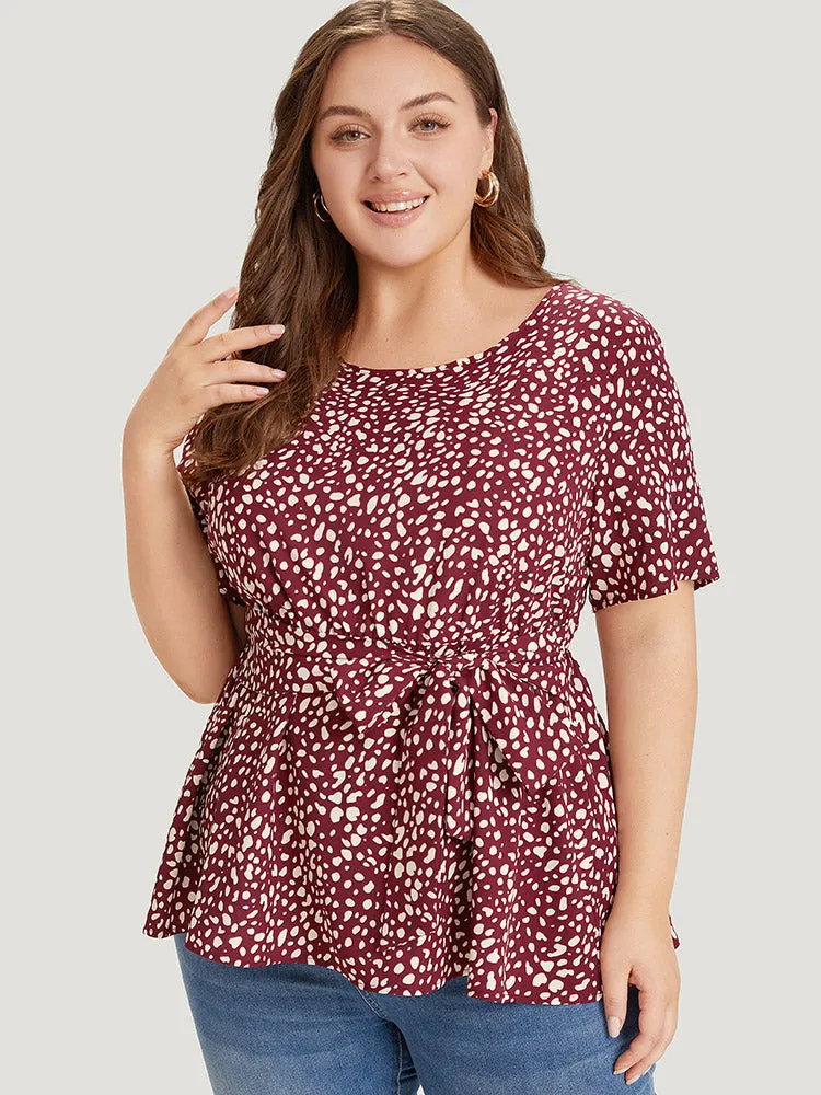 Leopard Knotted Flutter Hem Crew Neck Blouse sold by Bloomchic product image thumbnail 5