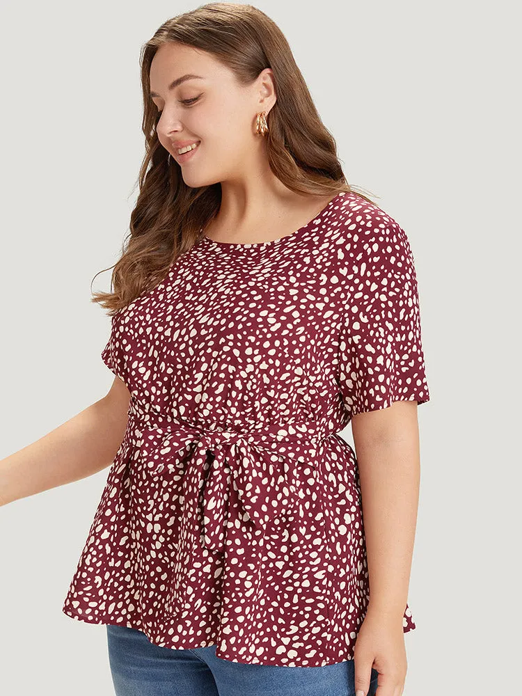 Leopard Knotted Flutter Hem Crew Neck Blouse sold by Bloomchic product image thumbnail 3