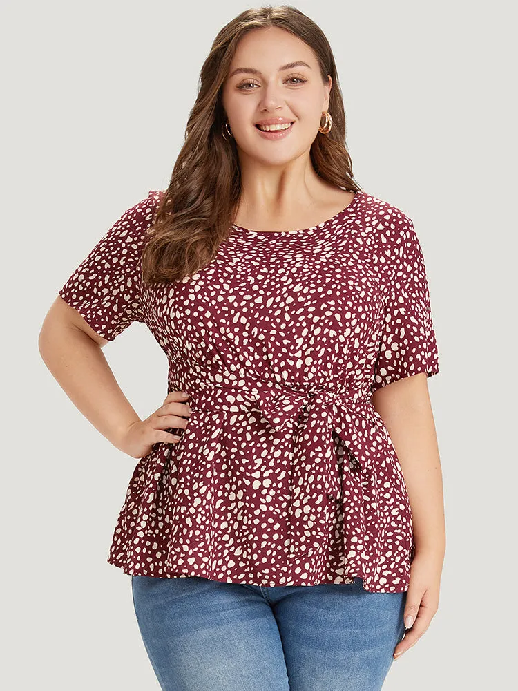 Leopard Knotted Flutter Hem Crew Neck Blouse sold by Bloomchic