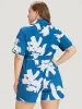 Brush Print Pocket Shirt Collar Button Up Belted Romper sold by Bloomchic