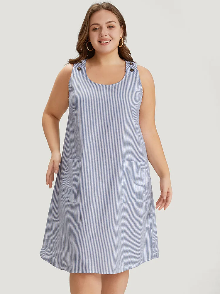 Striped Patched Pocket Adjustable Button Dress sold by Bloomchic product image thumbnail 3
