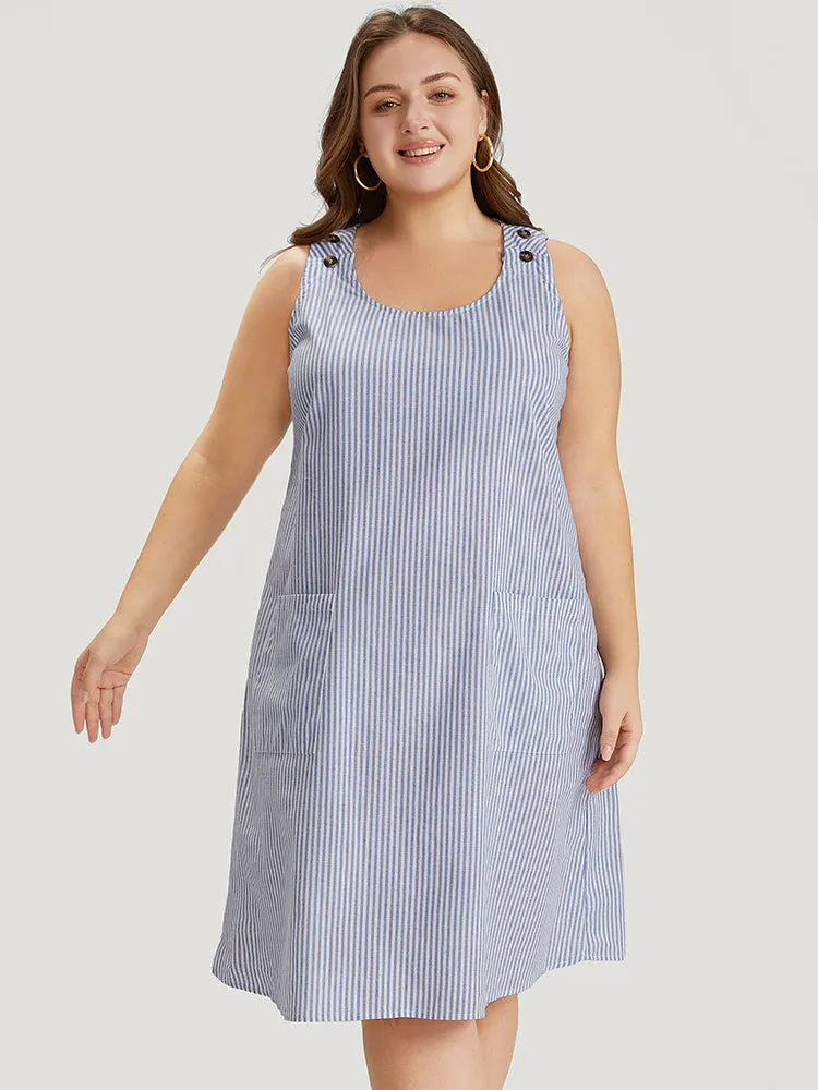 Striped Patched Pocket Adjustable Button Dress sold by Bloomchic product image thumbnail 4