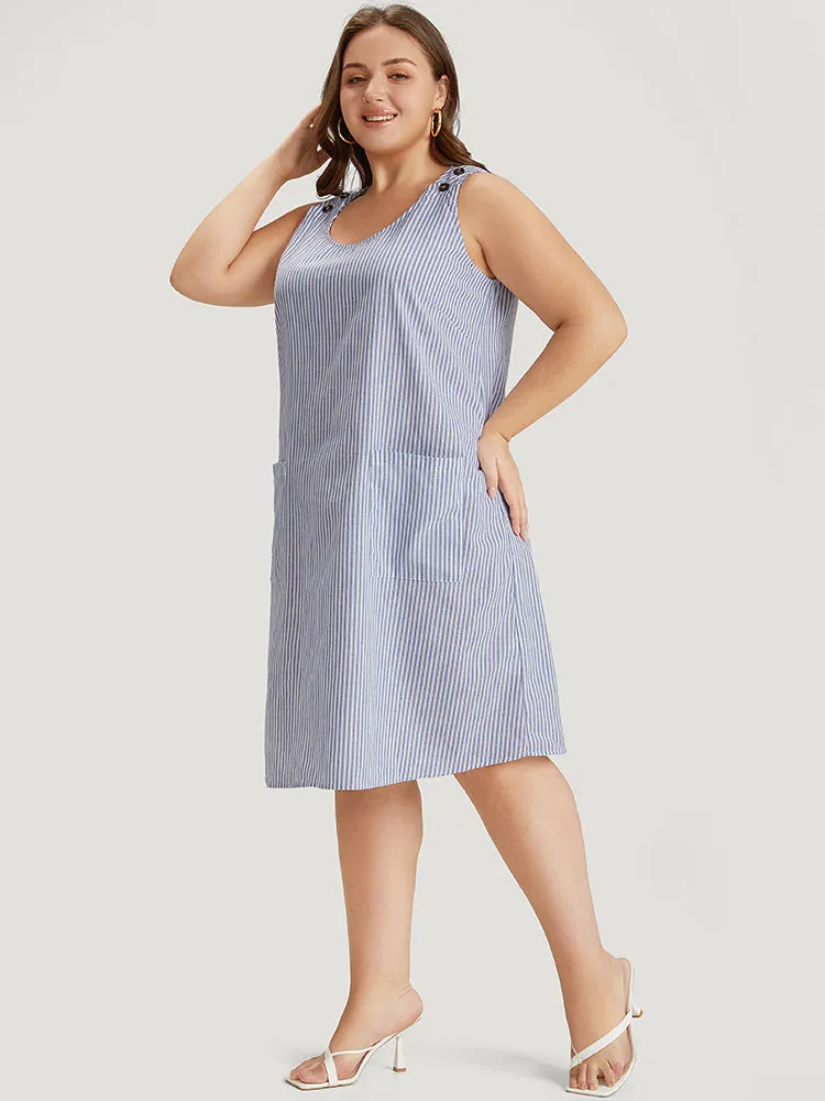 Striped Patched Pocket Adjustable Button Dress sold by Bloomchic product image thumbnail 5