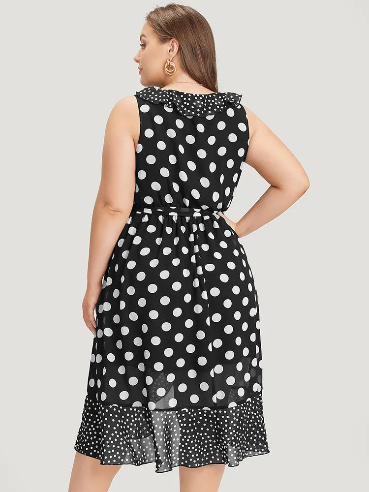 Polka Dot Pocket Ruffle Trim Wrap Tank Dress sold by Bloomchic product image thumbnail 4
