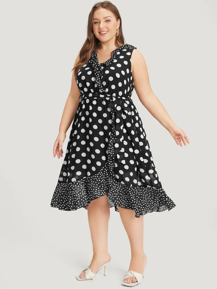 Polka Dot Pocket Ruffle Trim Wrap Tank Dress sold by Bloomchic product image thumbnail 2