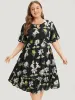 Floral Print Ruffle Pocket Keyhole Round Neck Dress sold by Bloomchic