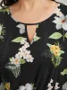 Floral Print Ruffle Pocket Keyhole Round Neck Dress sold by Bloomchic