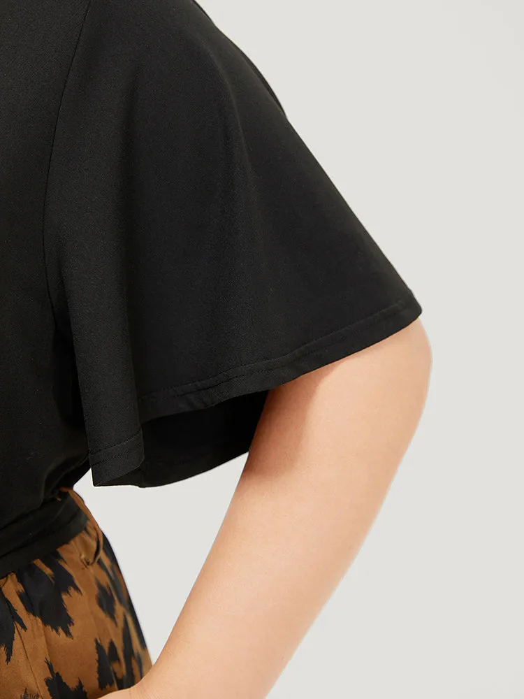 Allover Print Contrast Belted Ruffle Sleeve Patchwork Dress sold by Bloomchic product image thumbnail 5