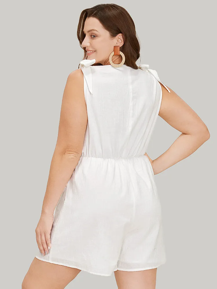 Solid Knot Button Detail Pocket Tie Shoulder Overall Romper sold by Bloomchic product image thumbnail 4