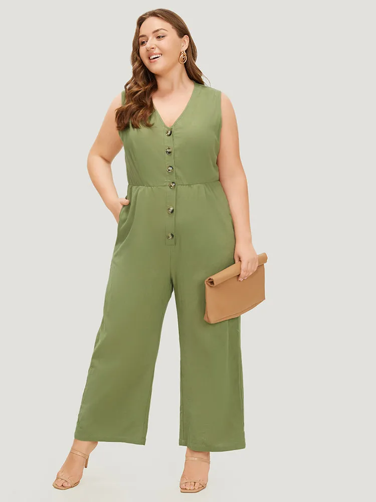 Plain Pocket Button Through Tank Jumpsuit sold by Bloomchic