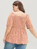 Ditsy Floral Square Neck Lantern Sleeve Shirred Blouse sold by Bloomchic