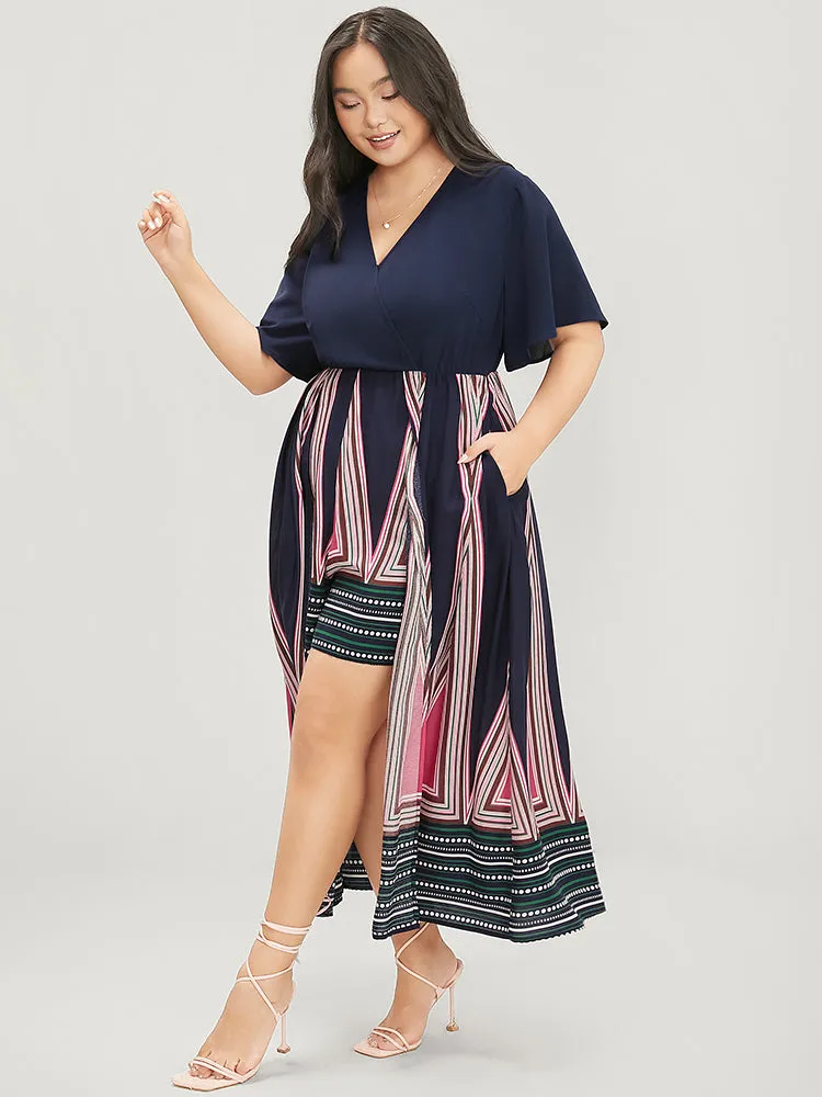 Geometric Print Ruffle Sleeve Pocket Wrap Skirt Romper sold by Bloomchic product image thumbnail 5