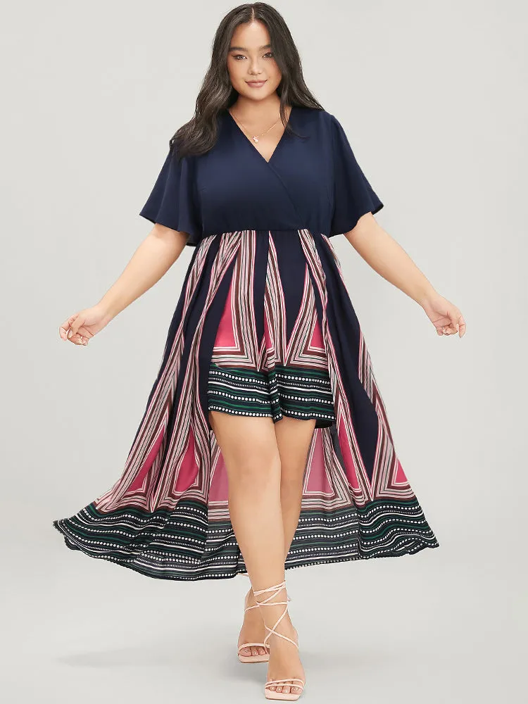 Geometric Print Ruffle Sleeve Pocket Wrap Skirt Romper sold by Bloomchic product image thumbnail 4