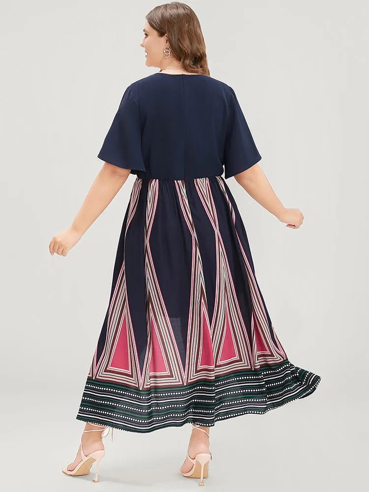 Geometric Print Ruffle Sleeve Pocket Wrap Skirt Romper sold by Bloomchic product image thumbnail 2