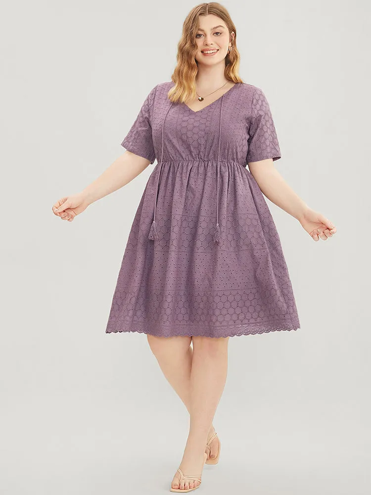 Solid Broderie Anglaise Tassels Pocket Ruffle Hem Dress sold by Bloomchic product image thumbnail 3