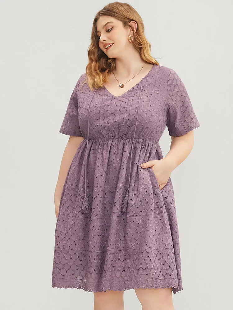 Solid Broderie Anglaise Tassels Pocket Ruffle Hem Dress sold by Bloomchic product image thumbnail 2