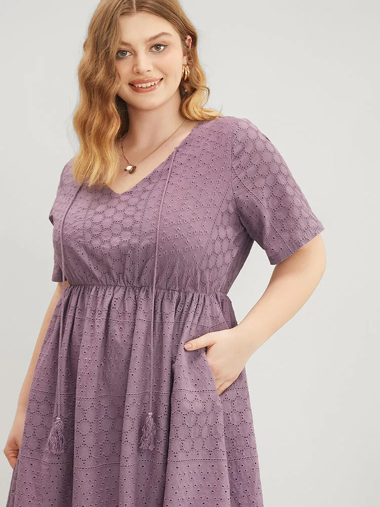 Solid Broderie Anglaise Tassels Pocket Ruffle Hem Dress sold by Bloomchic product image thumbnail 5