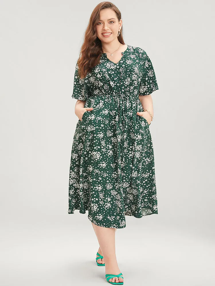 Floral Print Raglan Sleeve Pocket Drawstring Ruffles Dress sold by Bloomchic product image thumbnail 2