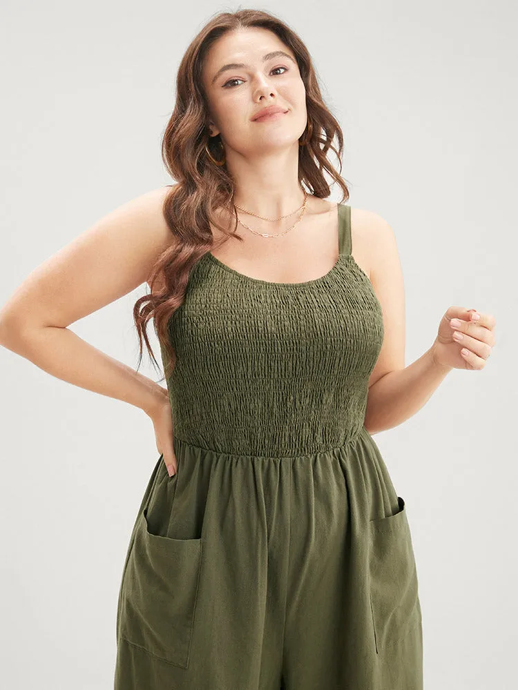 Solid Pocket Shirred Spaghetti Strap Jumpsuit sold by Bloomchic product image thumbnail 5