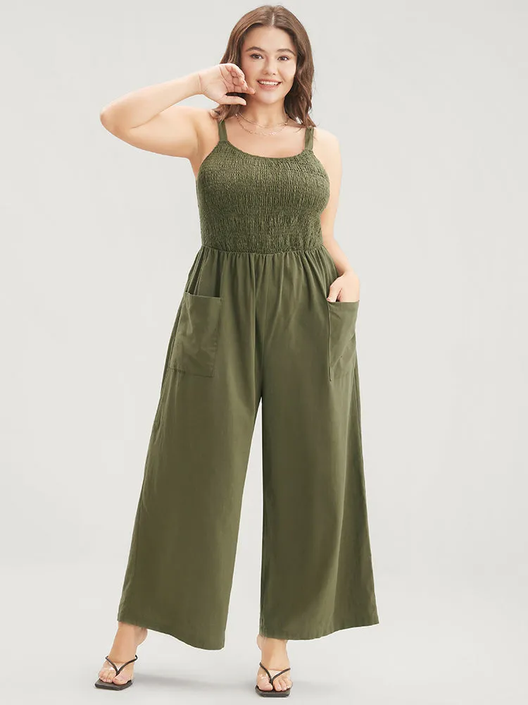 Solid Pocket Shirred Spaghetti Strap Jumpsuit sold by Bloomchic product image thumbnail 3