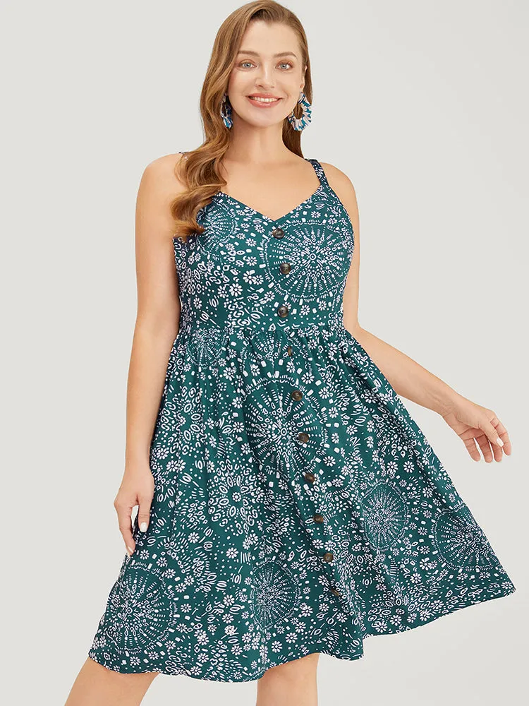 Moroccan Print Pocket Button Detail Cami Dress sold by Bloomchic