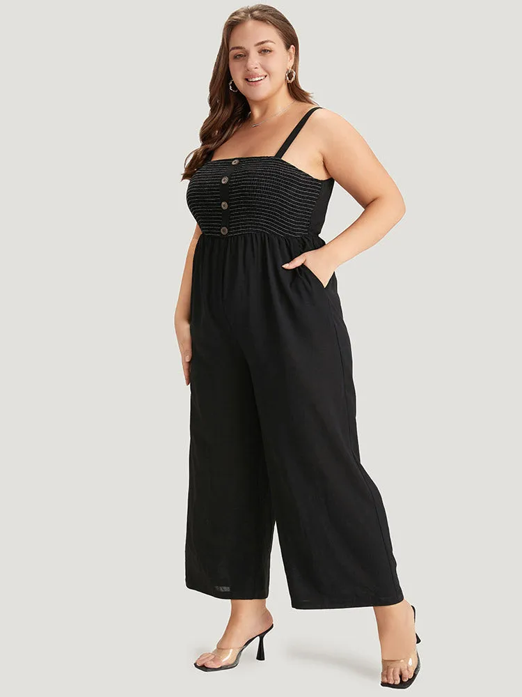 Striped Patchwork Pocket Button Detail Shirred Cami Jumpsuit sold by Bloomchic product image thumbnail 4