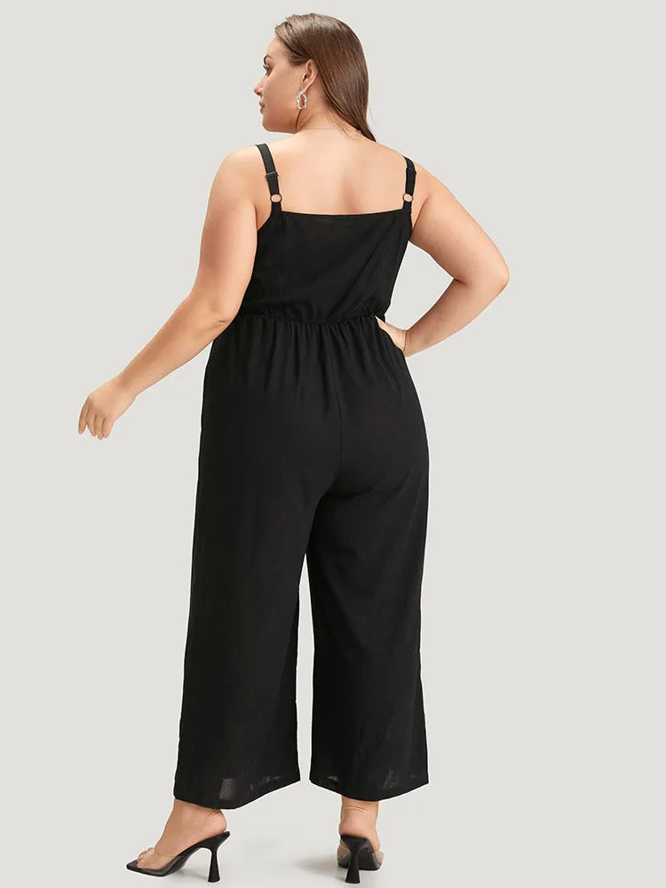 Striped Patchwork Pocket Button Detail Shirred Cami Jumpsuit sold by Bloomchic product image thumbnail 5