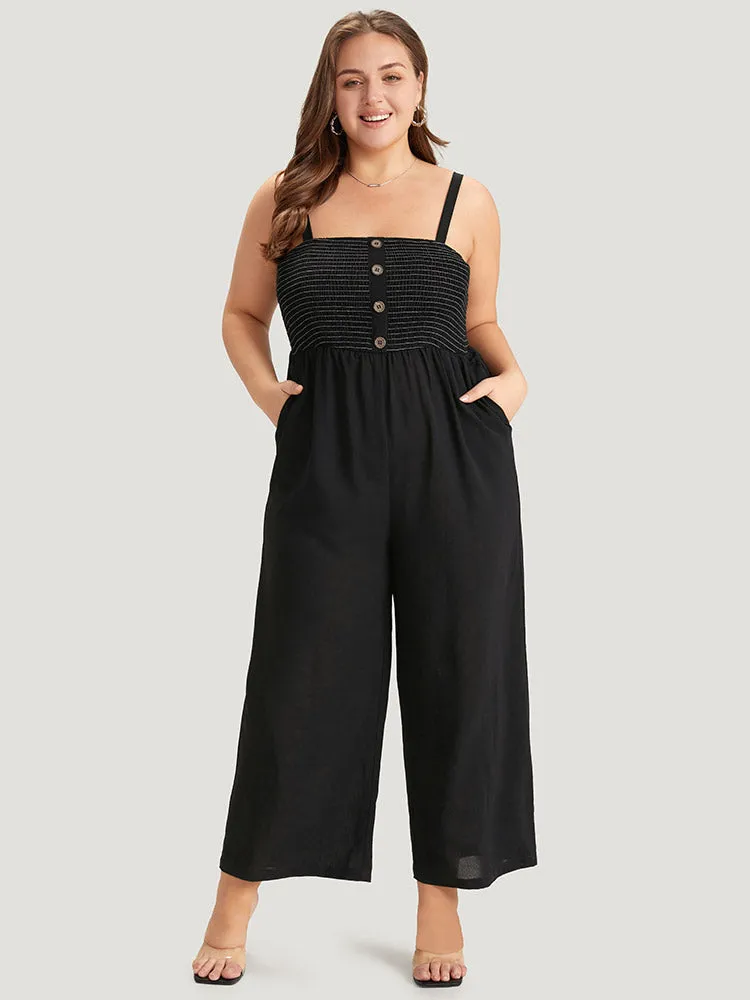 Striped Patchwork Pocket Button Detail Shirred Cami Jumpsuit sold by Bloomchic product image thumbnail 3