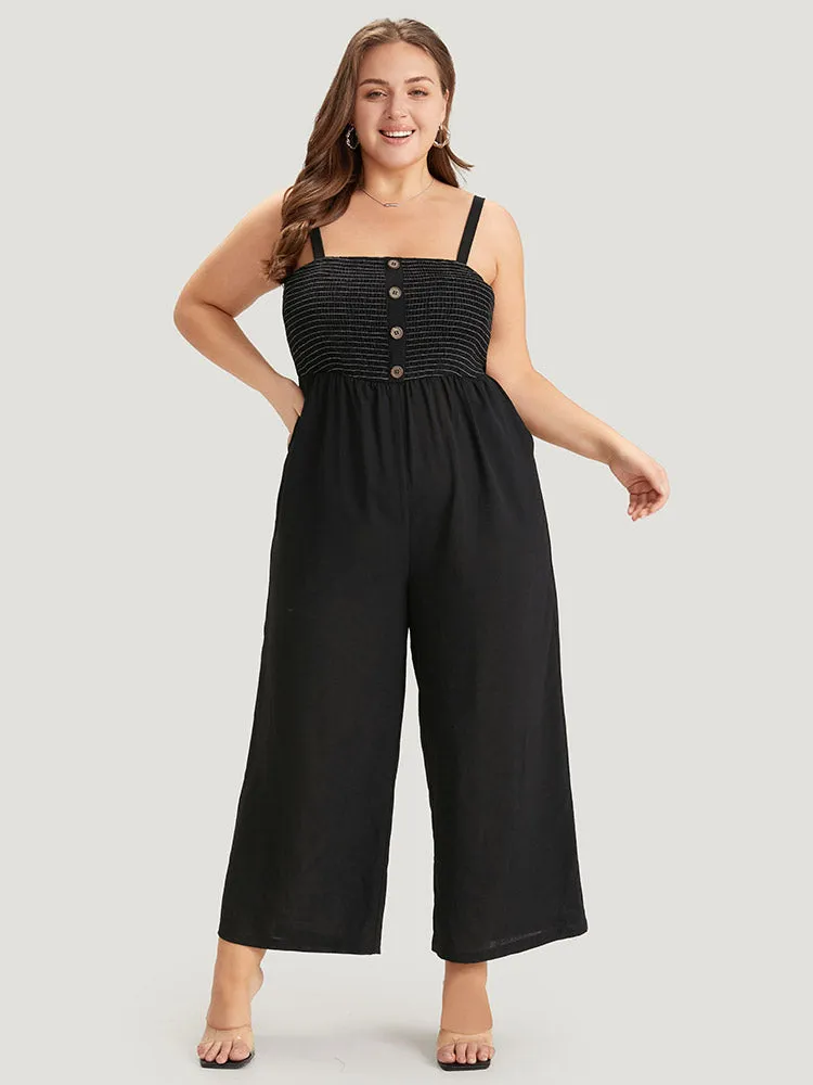 Striped Patchwork Pocket Button Detail Shirred Cami Jumpsuit sold by Bloomchic