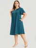 Solid Pleated Front Button Detail Notched Ruffle Sleeve Dress sold by Bloomchic