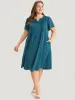 Solid Pleated Front Button Detail Notched Ruffle Sleeve Dress sold by Bloomchic