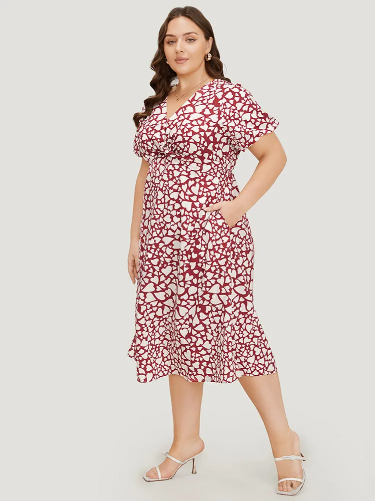 Heart Print V Neck Crossover Pocket Dresse sold by Bloomchic product image thumbnail 3