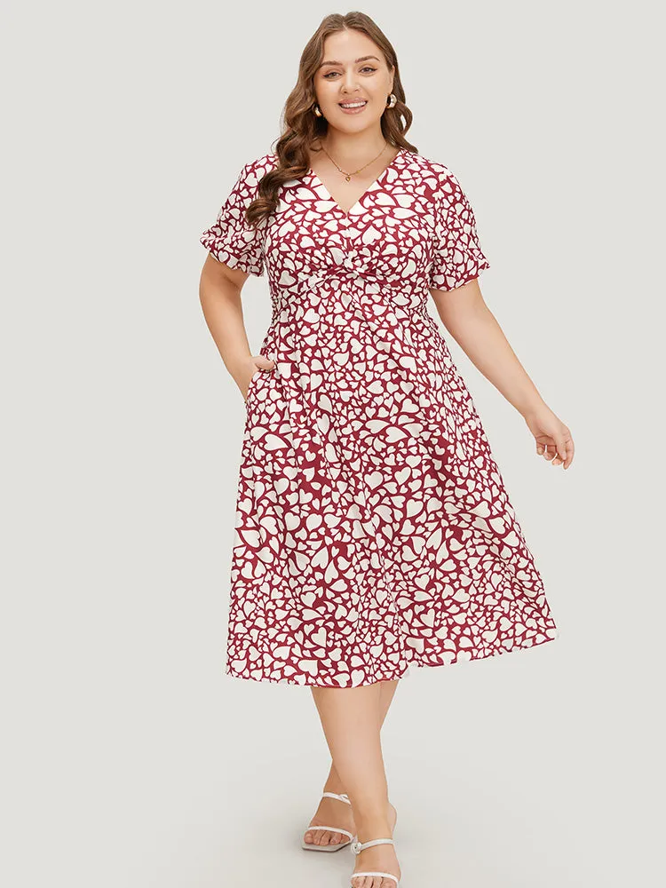 Heart Print V Neck Crossover Pocket Dresse sold by Bloomchic product image thumbnail 2