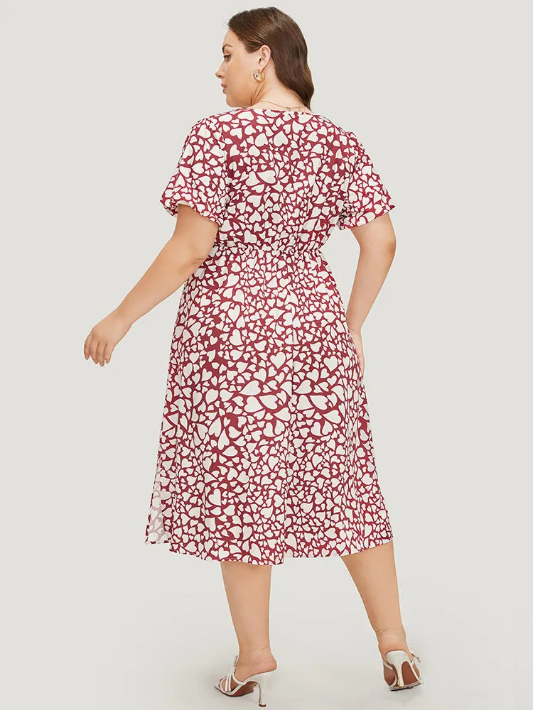 Heart Print V Neck Crossover Pocket Dresse sold by Bloomchic product image thumbnail 5