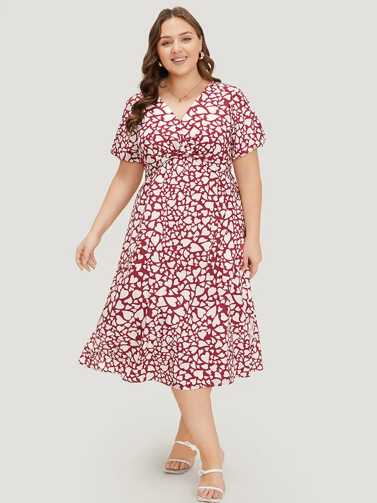 Heart Print V Neck Crossover Pocket Dresse sold by Bloomchic product image thumbnail 4