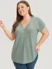 Solid Broderie Anglaise Dolman Sleeve Button Detail T-shirt sold by Bloomchic