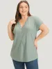 Solid Broderie Anglaise Dolman Sleeve Button Detail T-shirt sold by Bloomchic