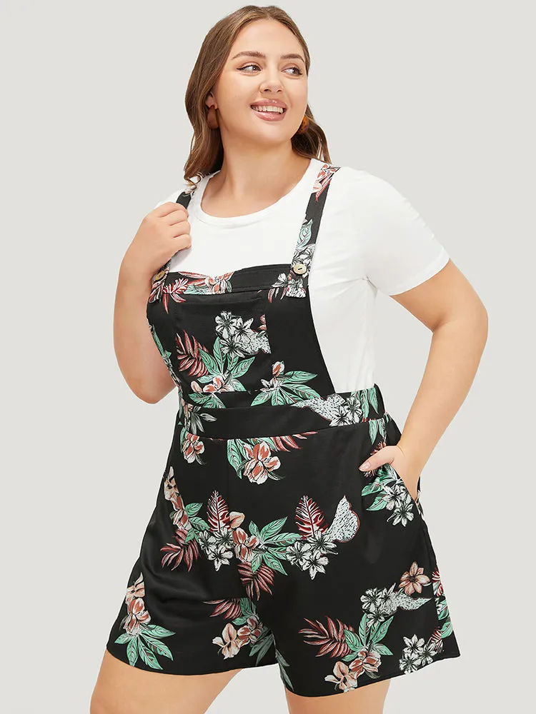 Tropical Print Pocket Crossover Back Overall Romper sold by Bloomchic product image thumbnail 4