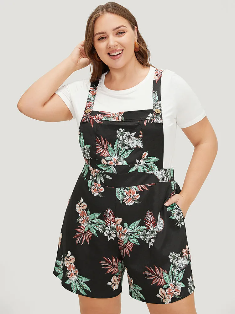 Tropical Print Pocket Crossover Back Overall Romper sold by Bloomchic product image thumbnail 2