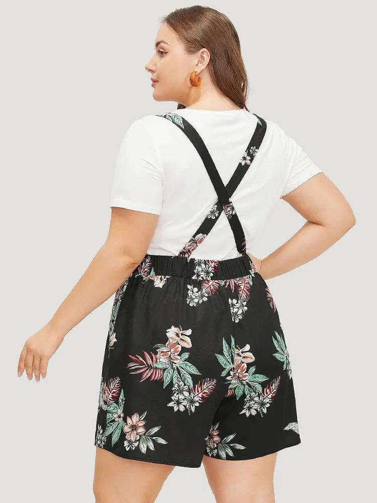 Tropical Print Pocket Crossover Back Overall Romper sold by Bloomchic product image thumbnail 5